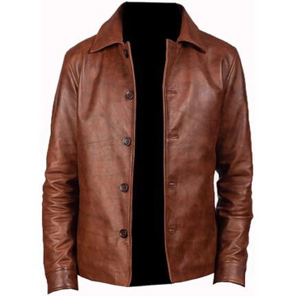 Tiptop Distressed Brown Men's Real Leather Jacket Shirt Style Full Waxing Coat Tan